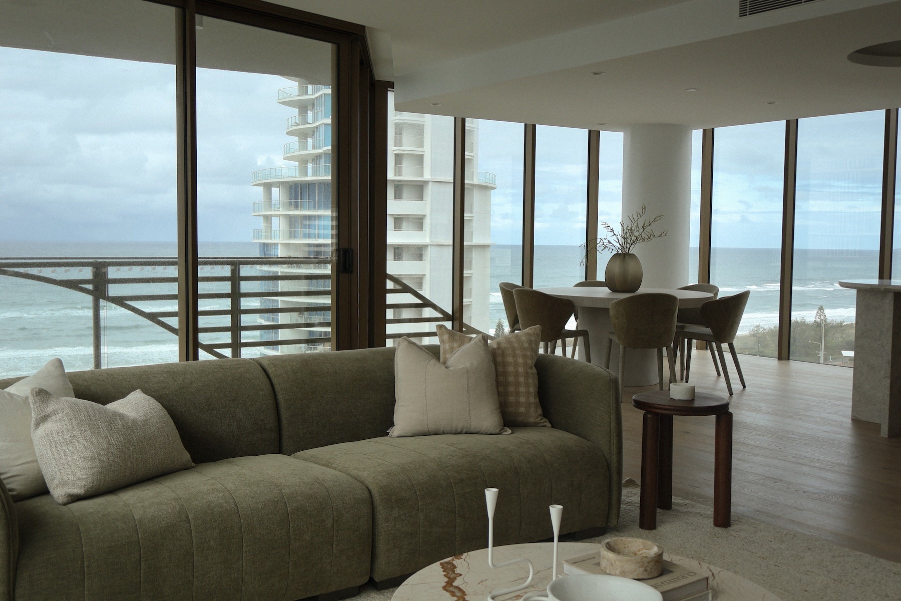 Luxury living room interior styled by Bungalow Home at FARO Broadbeach, a premium apartment development by 5Point Projects.